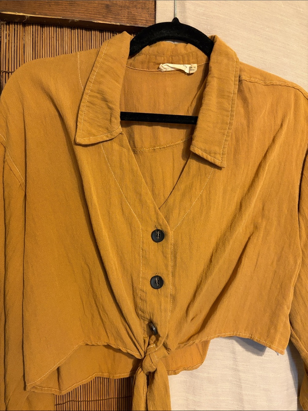 Millibon Mustard Tie-Front Button Down Shirt